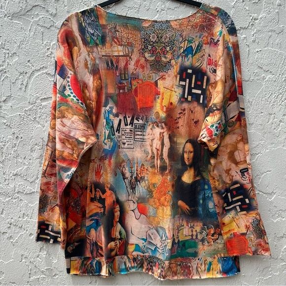 MADE IN ITALY Top Women 8 Artsy Art To Wear Avant Garde All Over Print Mona Lisa - Picture 6 of 9